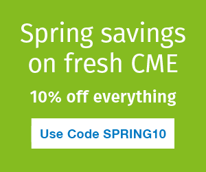 White promotional text and a white button with blue text over a green background.